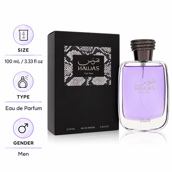 Hawas by Rasasi 3.38 Oz Eau De Parfum Spray In Box for Men