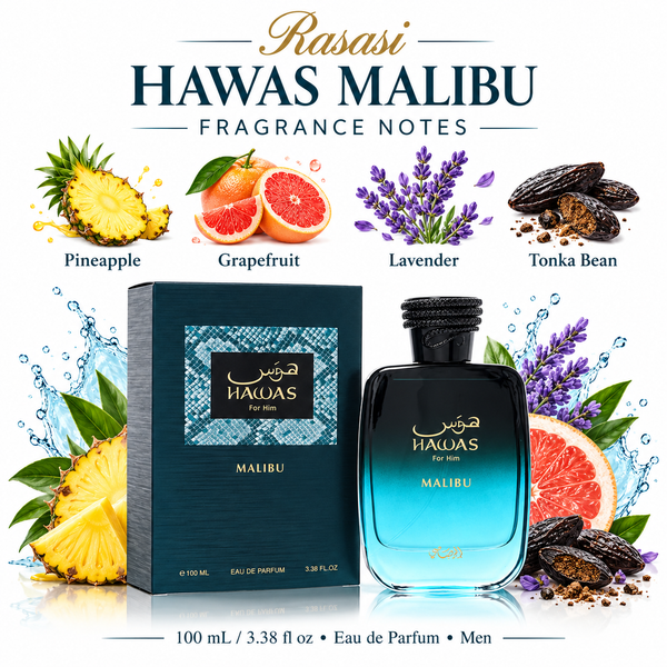 Hawas Malibu by Rasasi 3.38 Oz Eau De Parfum for Men