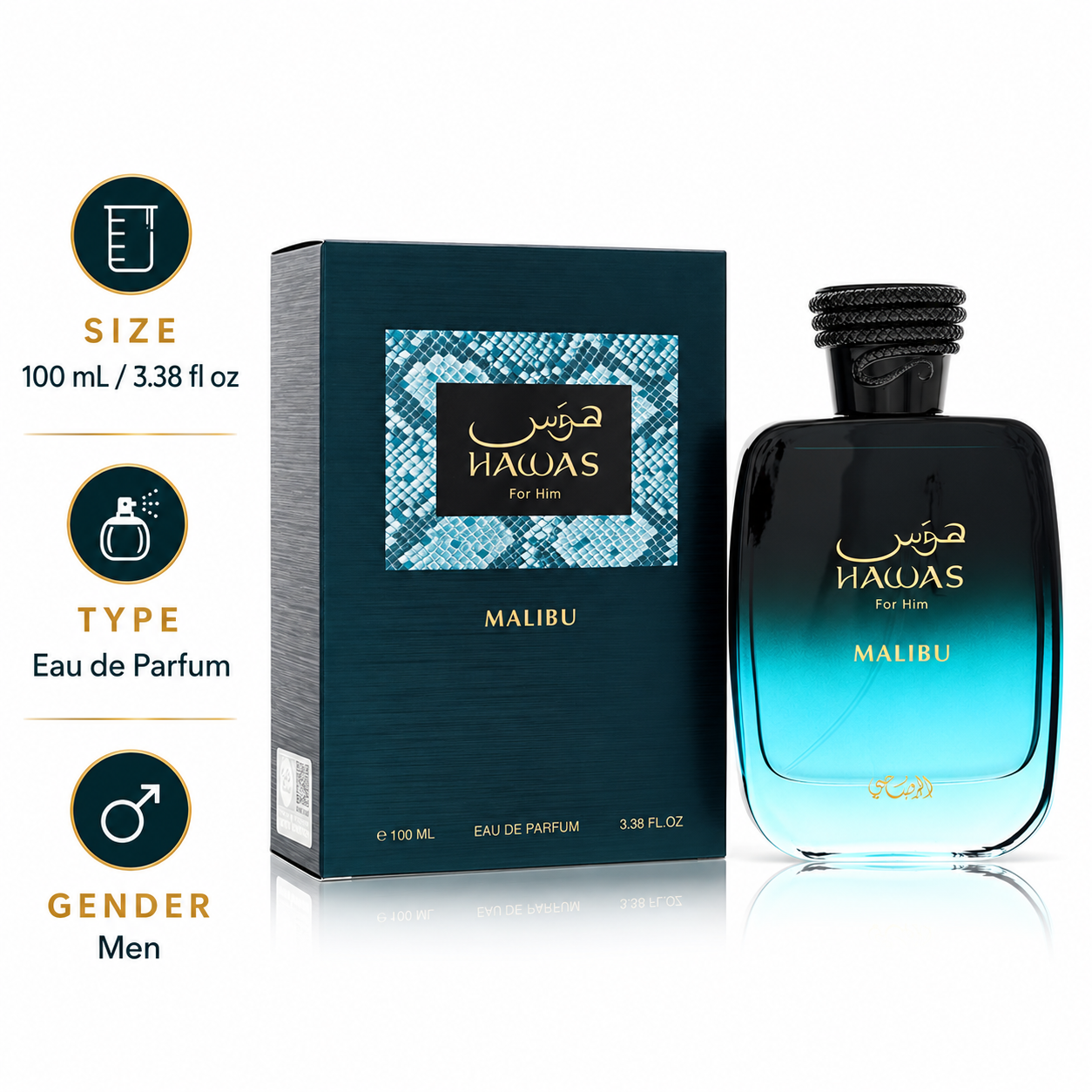 Hawas Malibu by Rasasi 3.38 Oz Eau De Parfum for Men