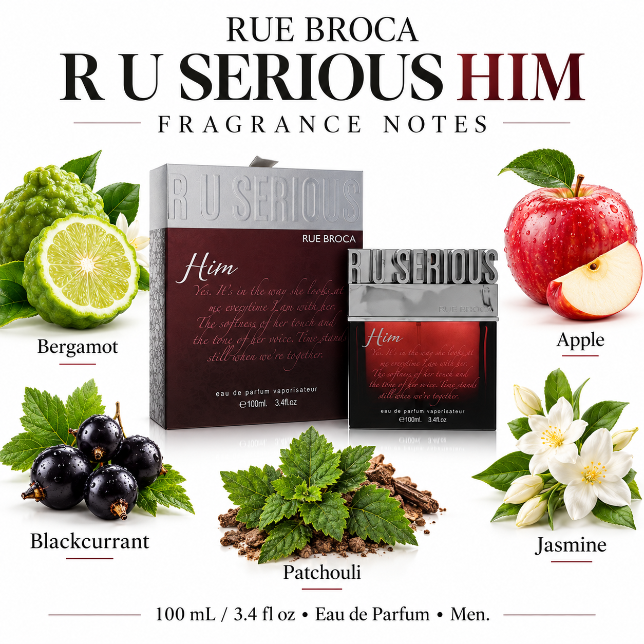 R U Serious Him by Rue Broca 3.4 Oz Eau De Parfum Spray for Men — main image