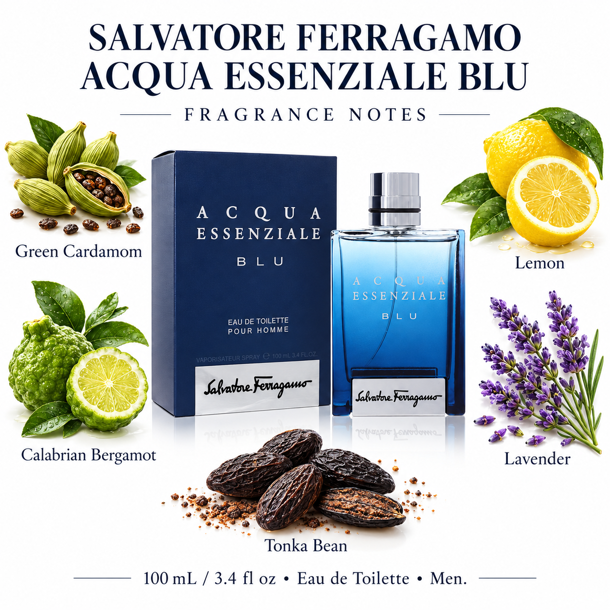 SALVATORE FERRAGAMO ACQUA ESSENZIALE BLU 100 mL / 3.4 fl oz Eau de Toilette Men — main image