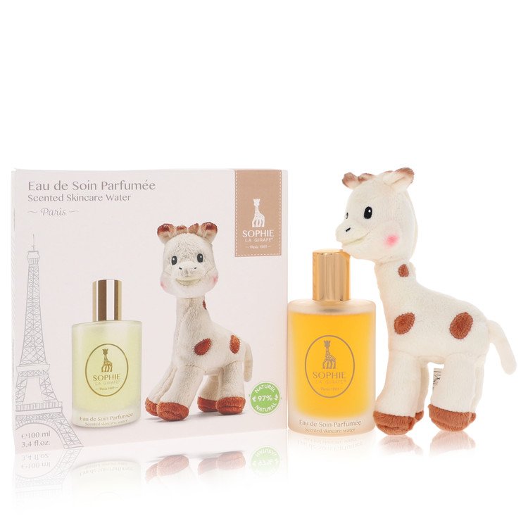 Sophie La Girafe Eau De Soin Parfumee by Sophie La Girafe 3.4 Oz Gift Set - Scented Skincare Water (alcohol-free) + 1 Sophie La Girafe Soft Toy for Women