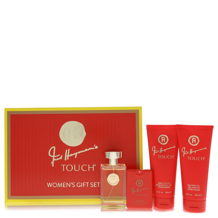Touch by Fred Hayman 3.4 Oz Gift Set - Eau De Toilette Spary + 6.7 Oz Body Lotion + 6.7 Oz Shower Gel + 0.61 Oz Pocket Soray for Women