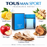 Man Sport by Tous 3.3 Oz Eau De Toilette Spray for Men