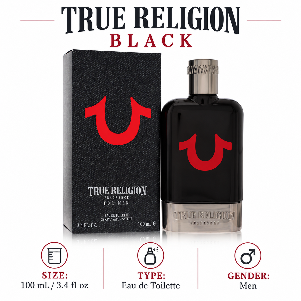 Black by True Religion 3.4 Oz Eau De Toilette Spray In Box for Men
