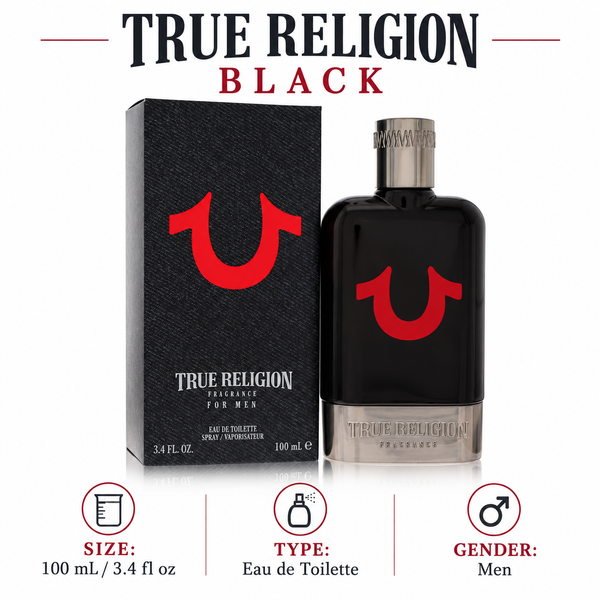 Black by True Religion 3.4 Oz Eau De Toilette Spray In Box for Men