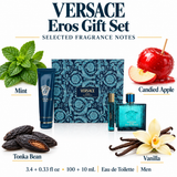 Cologne Versace Eros 3Pcset 3.4 Oz  EDT Spray / 5.0 S.Gel / 10Ml EDT Spray for Men