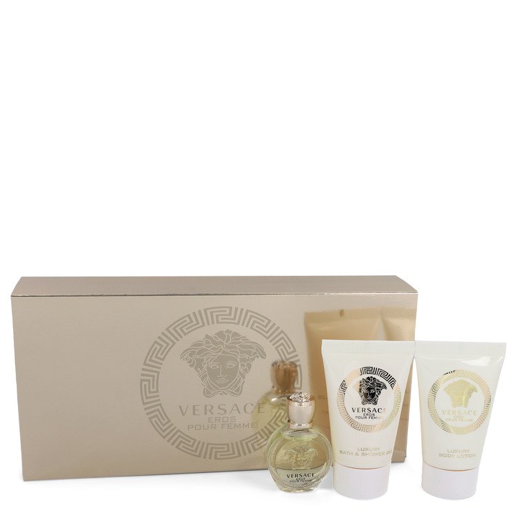Versace Eros by Versace Gift Set -- .17 oz Mini EDP + .8 oz Shower Gel + .8 oz Body Lotion for Women - Premium Designer Fragrance – Available at AAA Beauty