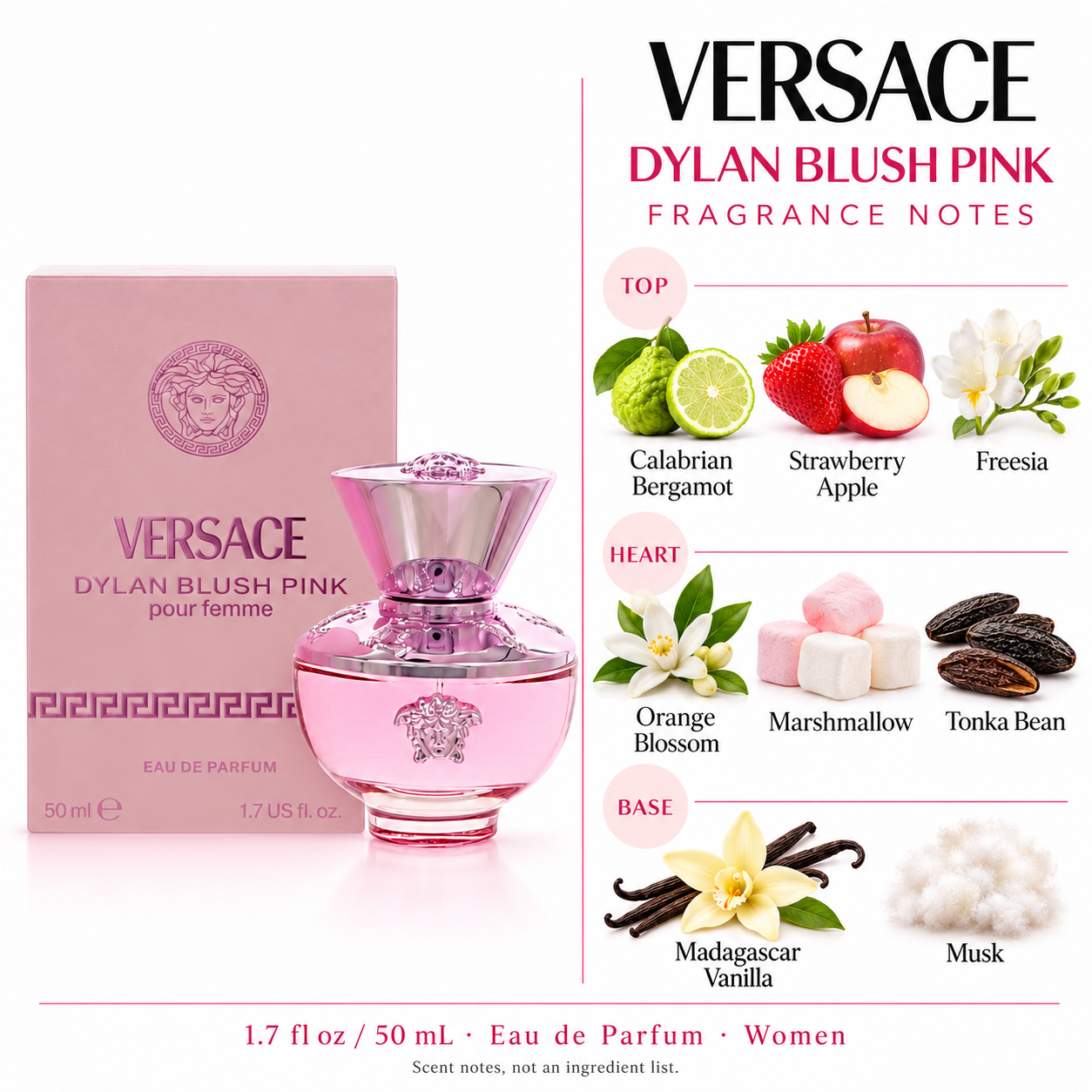 Versace Dylan Blush Pink — 50 ml / 1.7 fl oz · For Women — Eau de Parfum — bottle and packaging