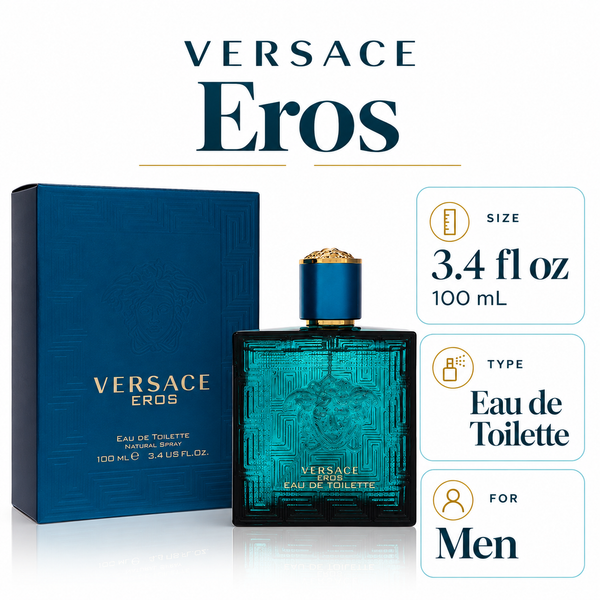 Versace Eros by Versace 3.4 Oz Eau De Toilette Spray In Box for Men