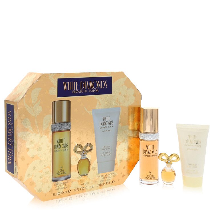 White Diamonds by Elizabeth Taylor 1 Oz Gift Set - Eau De Toilette Spray + .12 Oz Min Eau De Parfum + 1.7 Oz Body Lotion for Women