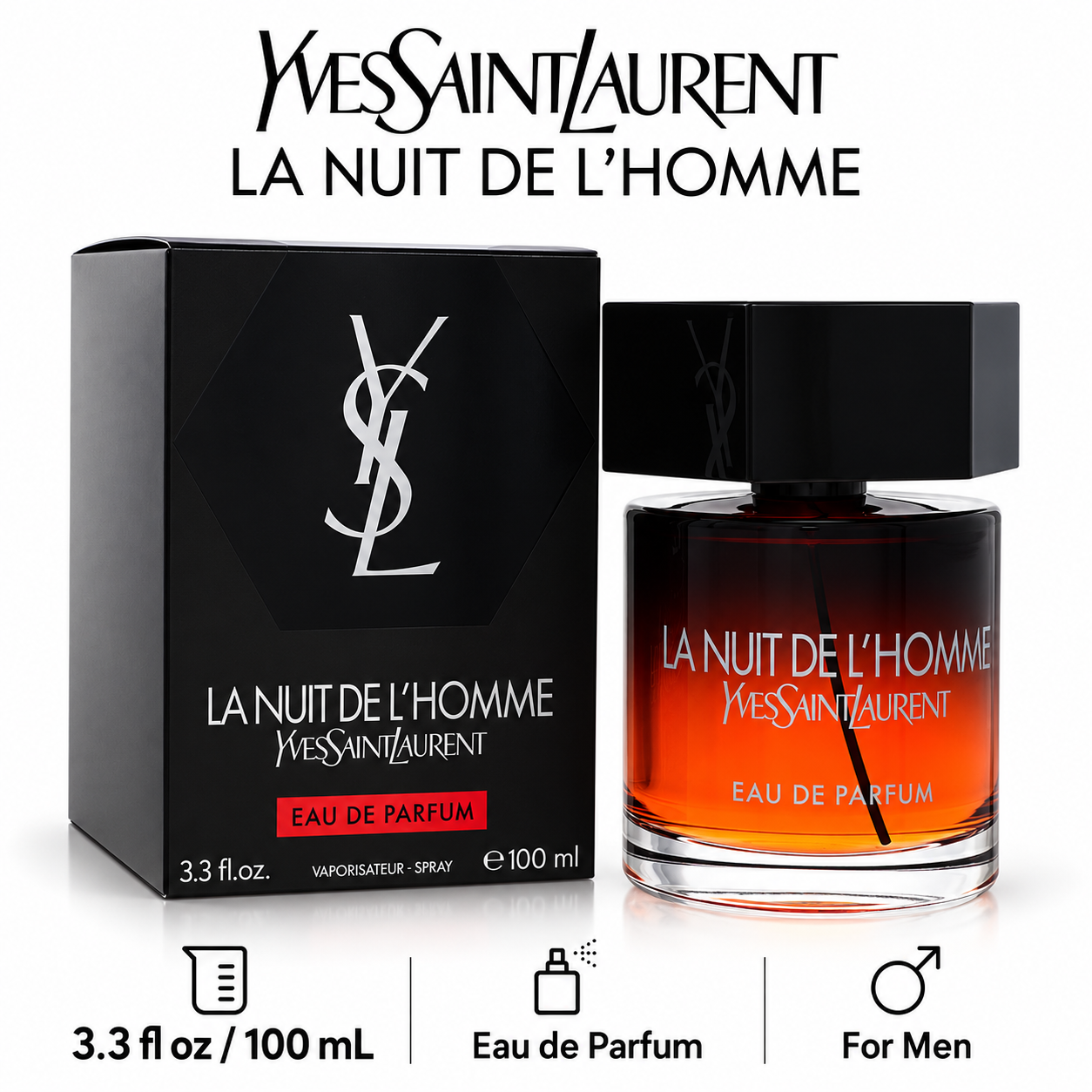 La Nuit De L'homme by Yves Saint Laurent 3.3 Oz Eau De Parfum for Men