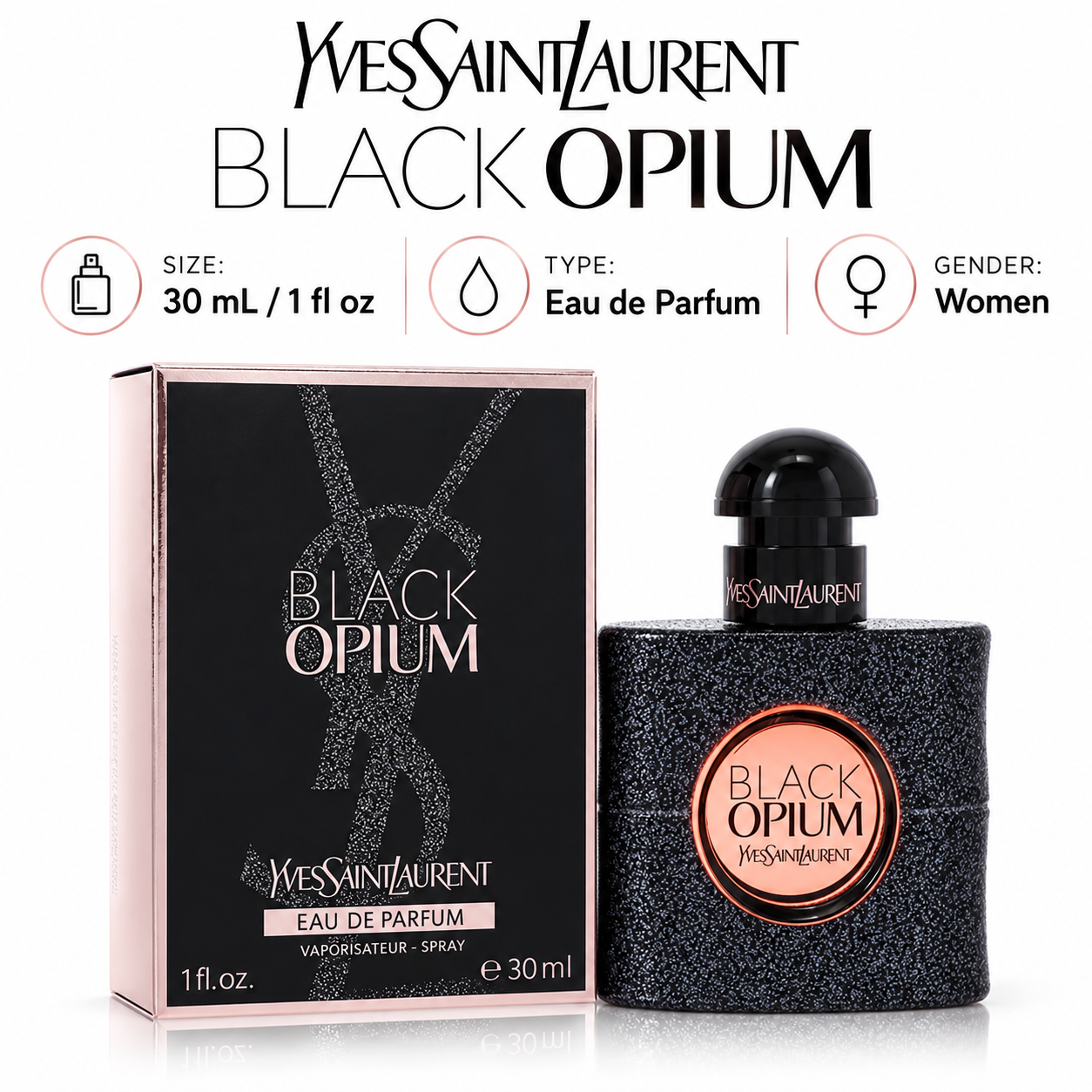 Black Opium by Yves Saint Laurent 1 Oz Eau De Parfum Spray In Box for Women