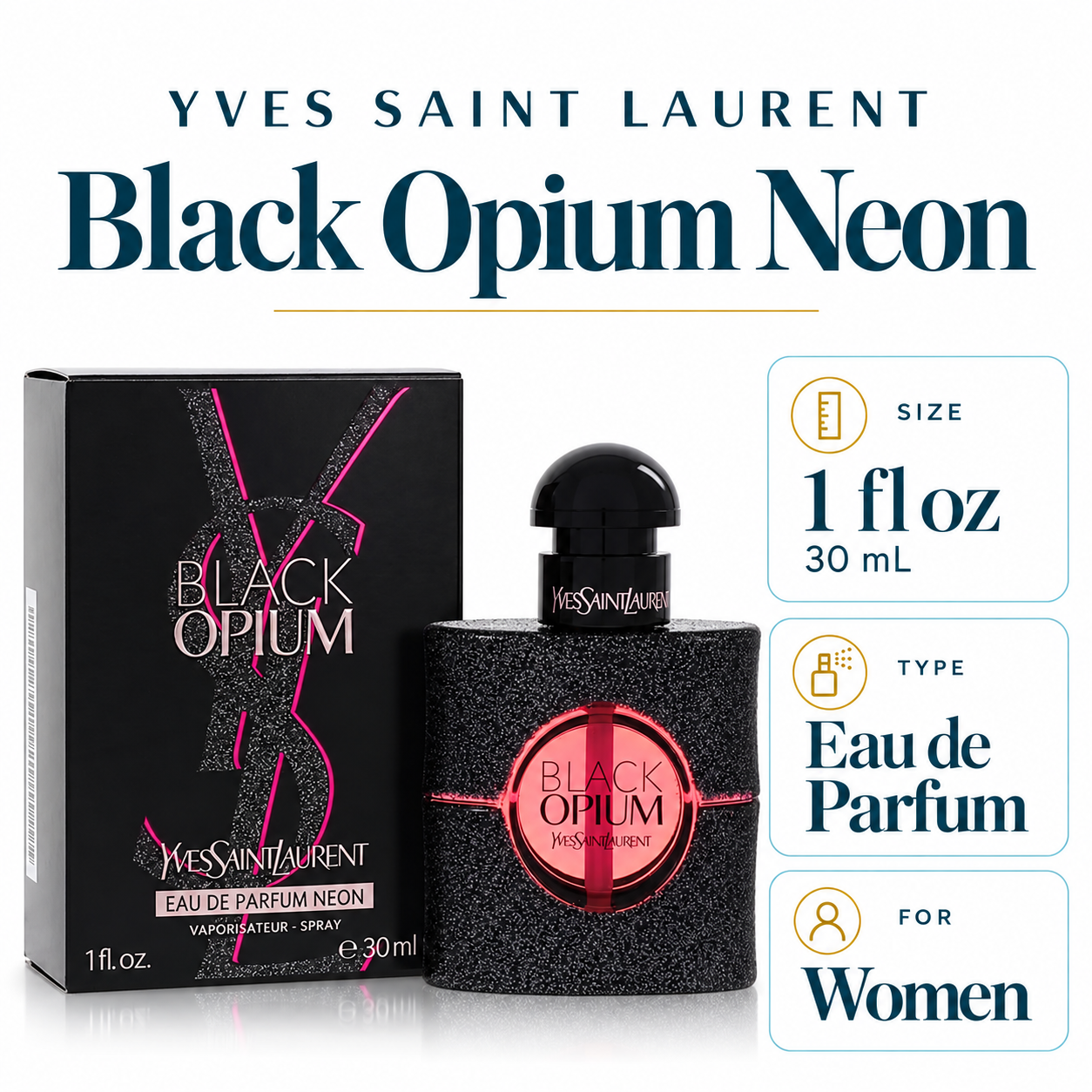 Black Opium Neon by Yves Saint Laurent 1 Oz Eau De Parfum for Women