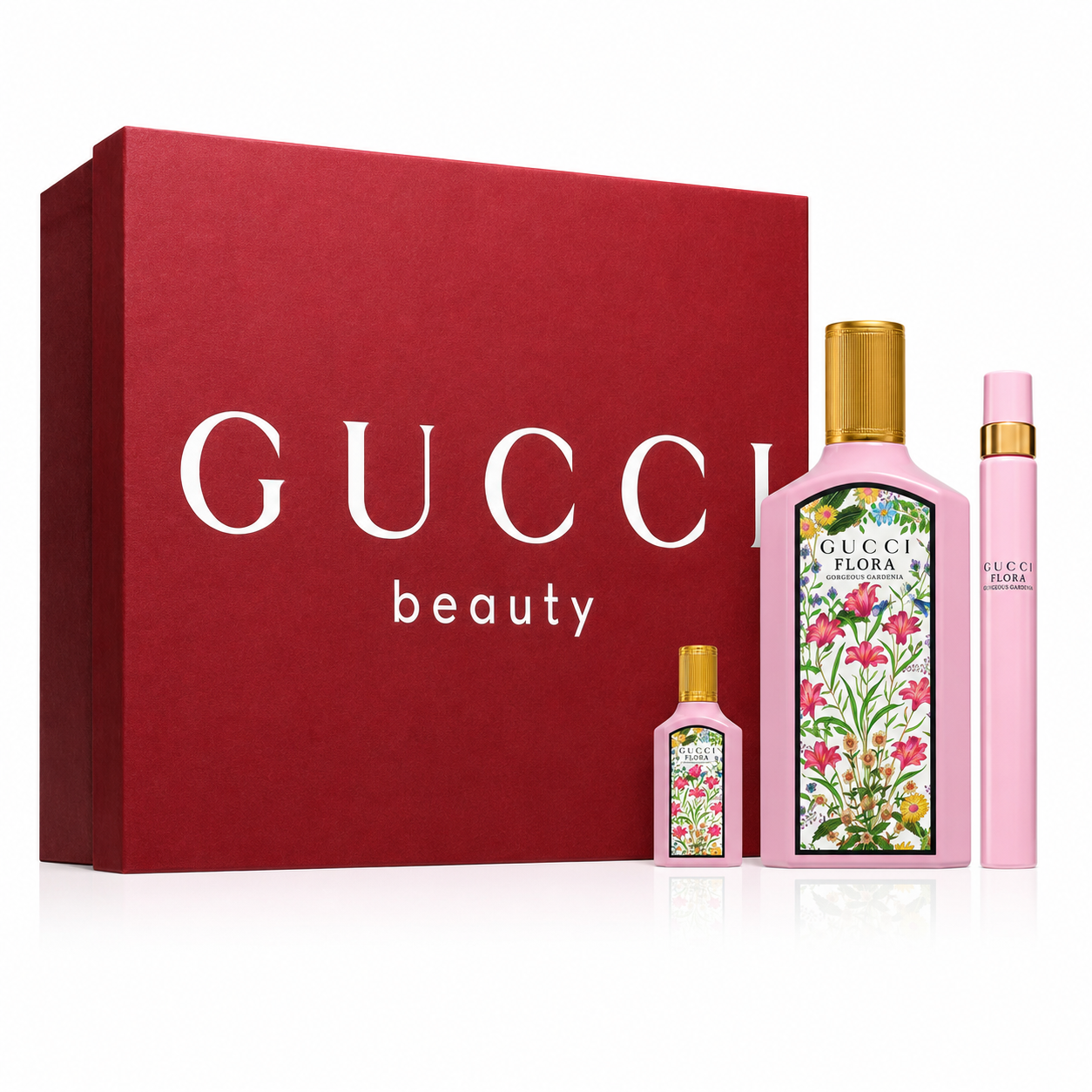 Gucci Flora Gorgeous Gardenia 3 Pc Set EDP Spray 3.3, Spray 0.33, Spray 0.16 Oz Perfume by Gucci for Women
