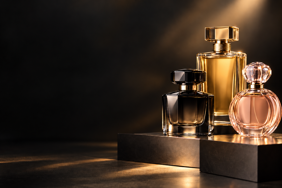 AAA Beauty fragrance collection with three perfume bottles.