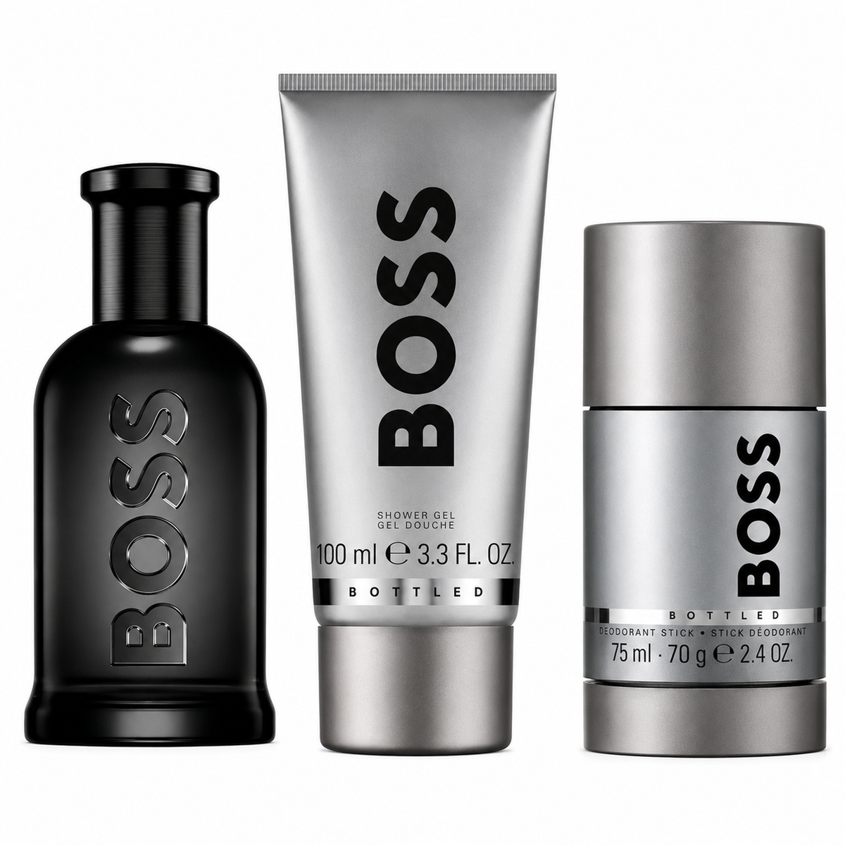 Bottled Parfum 3.4, Sg 3.4, Deo Stick by Hugo Boss 2.5 Oz for Men 3 Pc Set