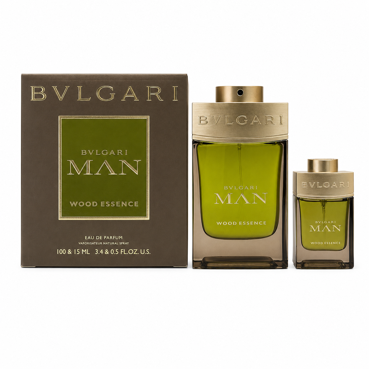 Man Wood Essence 3.4, - Travel by Bvlgari 0.5 Oz Eau De Parfum Spray for Men 2 Pc Set