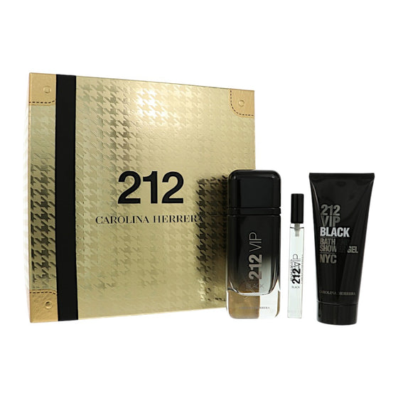 212 Vip Black by Carolina Herrera 3.4 Oz Eau De Parfum Shower Gel Gift Set for Men