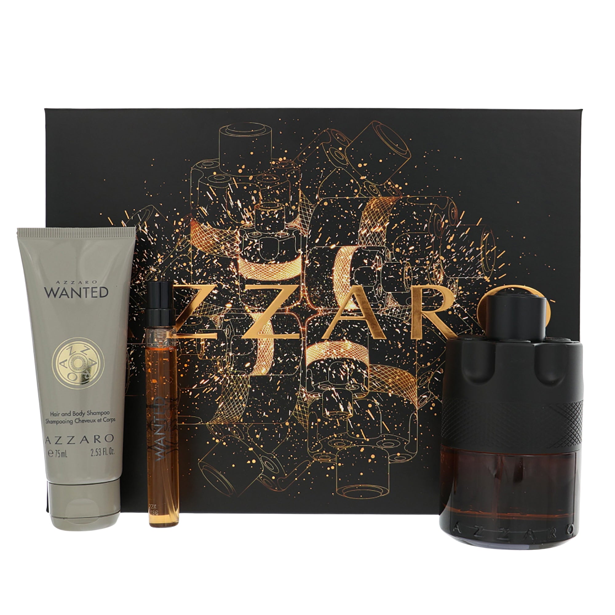 Azzaro The Most Wanted Intense By Azzaro Cologne 3 Piece Gift Set - 3.38 Oz Parfum Spray, 0.33 Oz Parfum Spray, 2.53 Oz Hair & Body Shampoo For Men - Gift Set