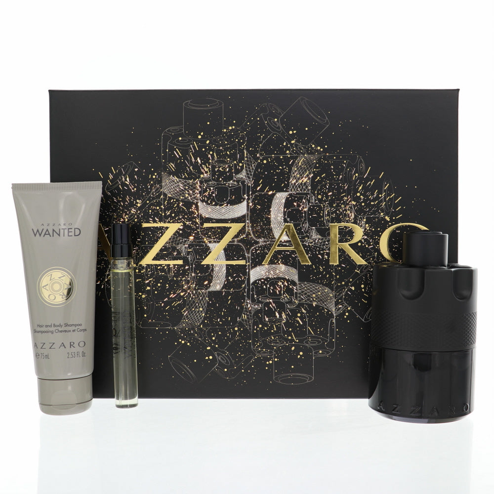 The Most Wanted Intense By Azzaro 3 Piece Gift Set - 3.3 Oz Eau De Parfum Spray, 0.33 Oz Eau De Parfum Spray, 2.53 Oz Hair & Body Shampoo For Men In Gift Set