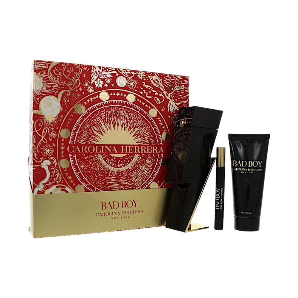 Bad Boy by Carolina Herrera 3 Pc Gift Set (3.4 Oz Eau De Toilette Sp & 3.4 Oz S/gel & Mini)