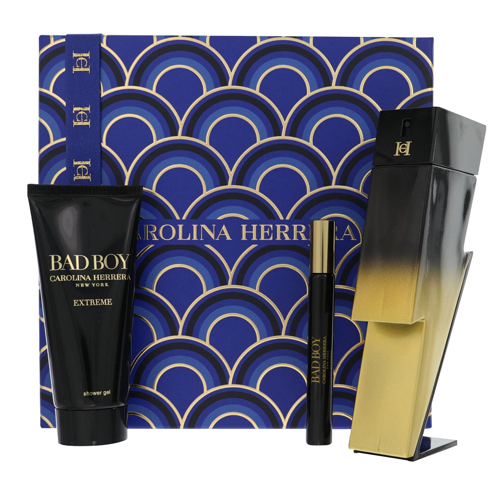 Bad Boy Extreme By Carolina Herrera 3 Piece Gift Set - 3.4 Oz Eau De Parfum Spray, 0.34 Oz Shower Gel, 3.4 Oz Eau De Parfum Spray For Men In Gift Set