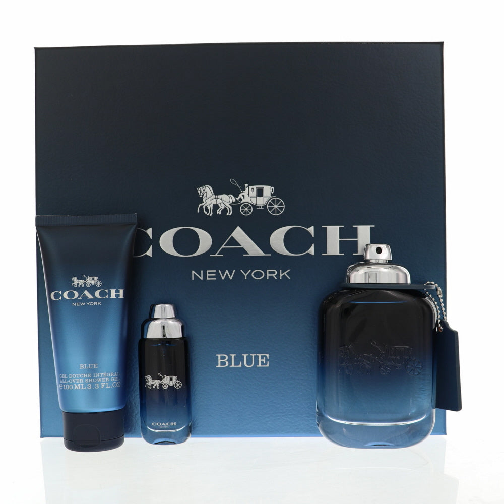 Coach Blue By Coach 3 Piece Gift Set - 3.3 Oz Eau De Toilette Spray, 0.5 Oz Eau De Toilette Spray, 3.3 Oz All - Over Shower Gel For Men In Gift Set