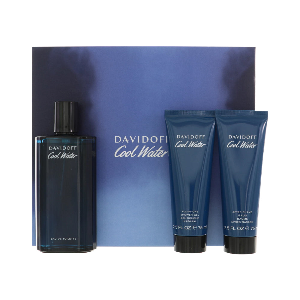 Cool Water By Davidoff Cologne 3 Piece Gift Set - 4.2 Oz Eau De Toilette Spray, 2.5 Oz All-In-One Shower Gel , 2.5 Oz After Shave Balm For Men - Gift Set