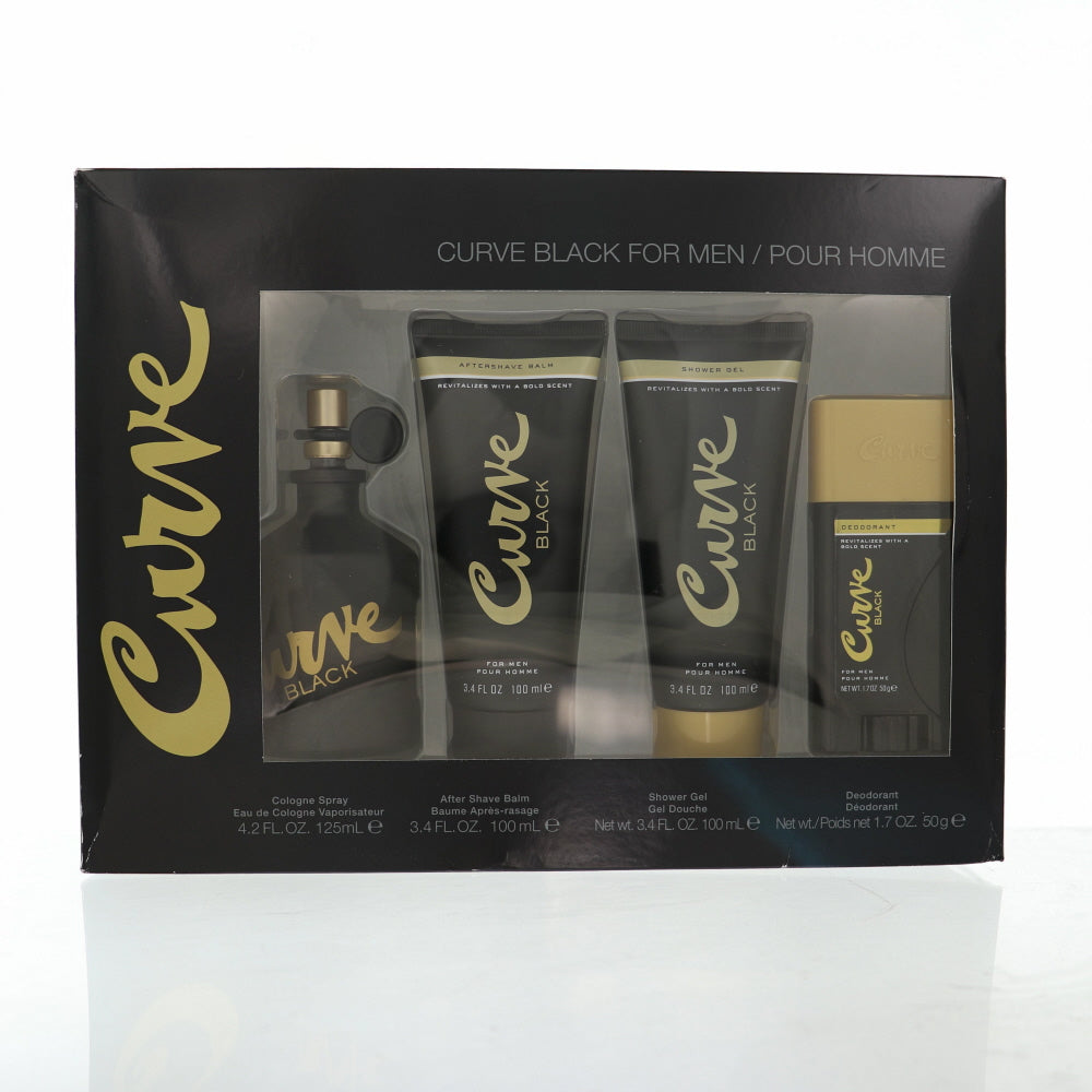 Curve Black By Liz Claiborne Cologne 4 Piece Gift Set - 4.2 Oz Eau De Cologne Spray, 3.4 Oz After Shave Balm, 3.4 Oz Shower Gel, 1.7 Oz Deodorant For Men - Gift Set