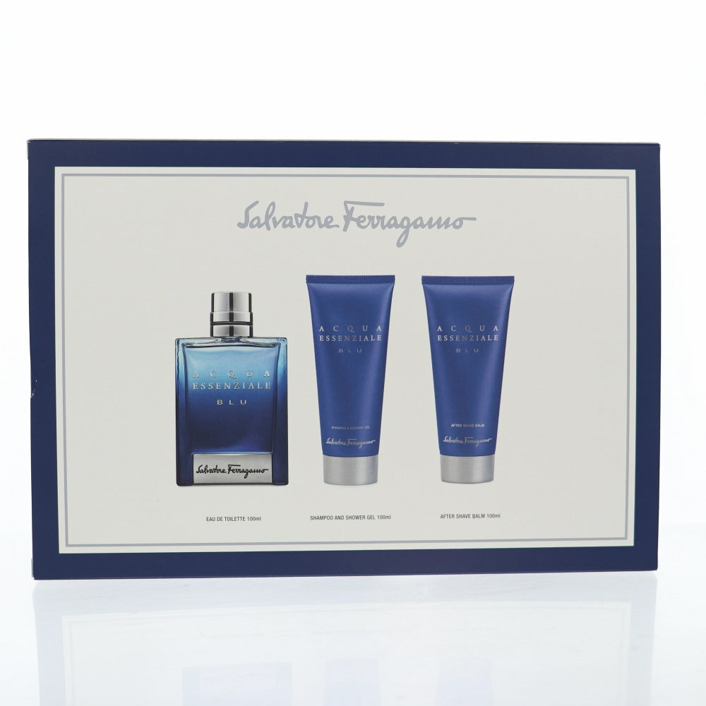 Acqua Essenziale Blu By Salvatore Ferragamo Cologne 3 Piece Gift Set - 3.4 Oz Eau De Toilette Spray, 3.4 Oz Shampoo And Shower Gel, 3.4 Oz After Shave Balm For Men - Gift Set