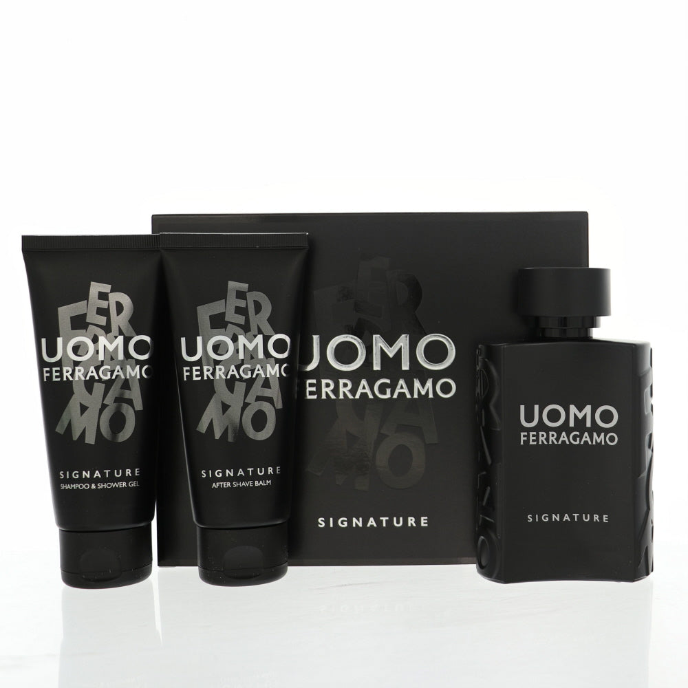 Uomo Signature By Salvatore Ferragamo Cologne 3 Piece Gift Set - 3.4 Oz Eau De Parfum Spray, 3.4 Oz Shampoo And Shower Gel, 3.4 Oz After Shave Balm For Men - Gift Set