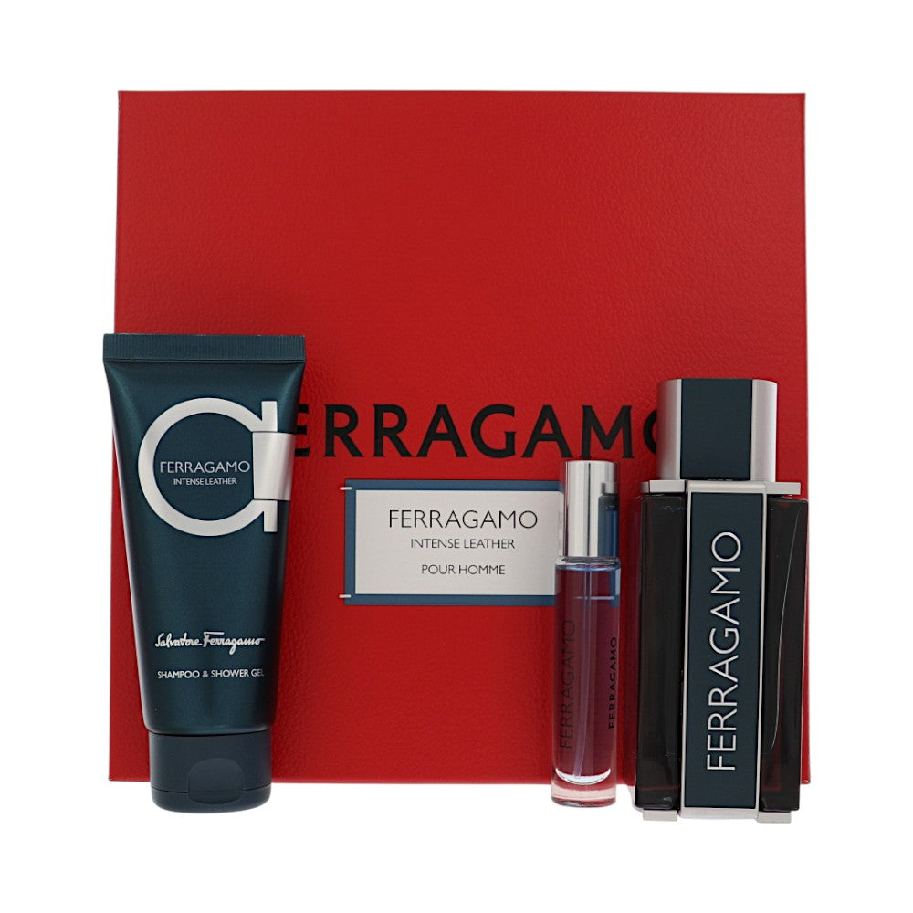 Intense Leather by Salvatore Ferragamo 3.4 Oz Eau De Parfum Shower Gel Gift Set for Men