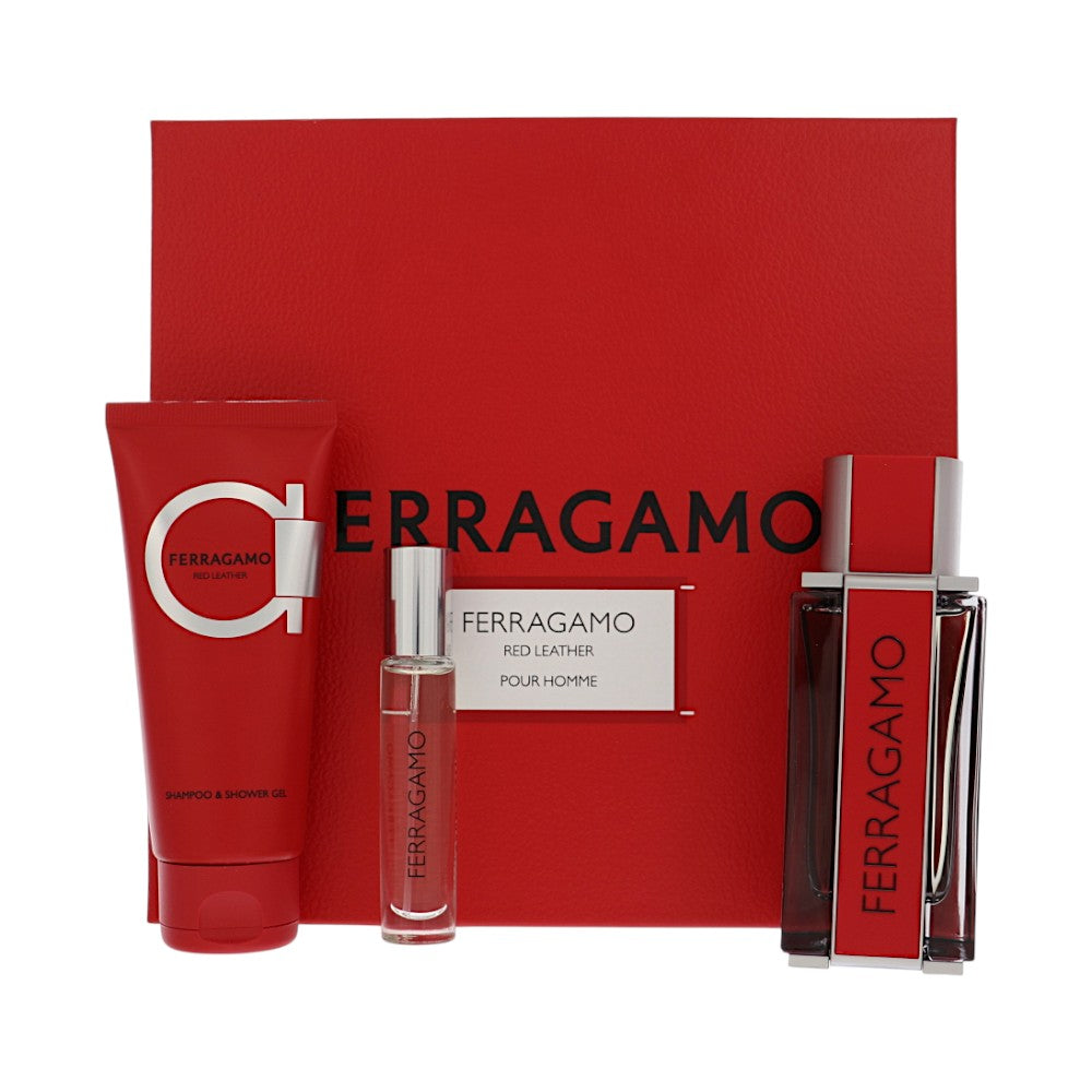 Red Leather by Salvatore Ferragamo 3.4 Oz Eau De Parfum Shower Gel Gift Set for Men