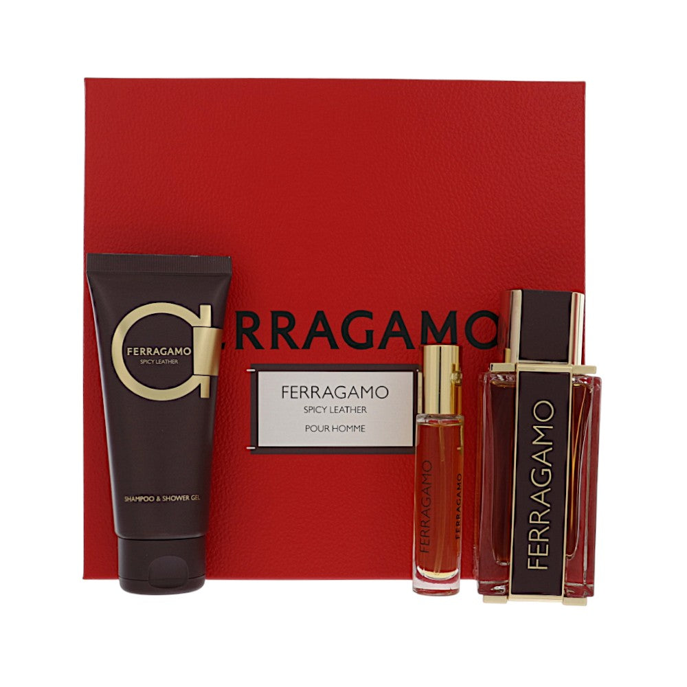 Spicy Leather by Salvatore Ferragamo 3.4 Oz Parfum Shower Gel Gift Set for Men