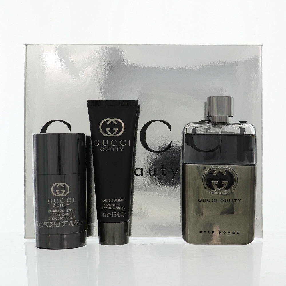 Gucci Guilty By Gucci Cologne 3 Piece Gift Set - 3.0 Oz Eau De Toilette Spray, 2.4 Oz Deodorant Stick, 1.6 Oz Shower Gel For Men - Gift Set