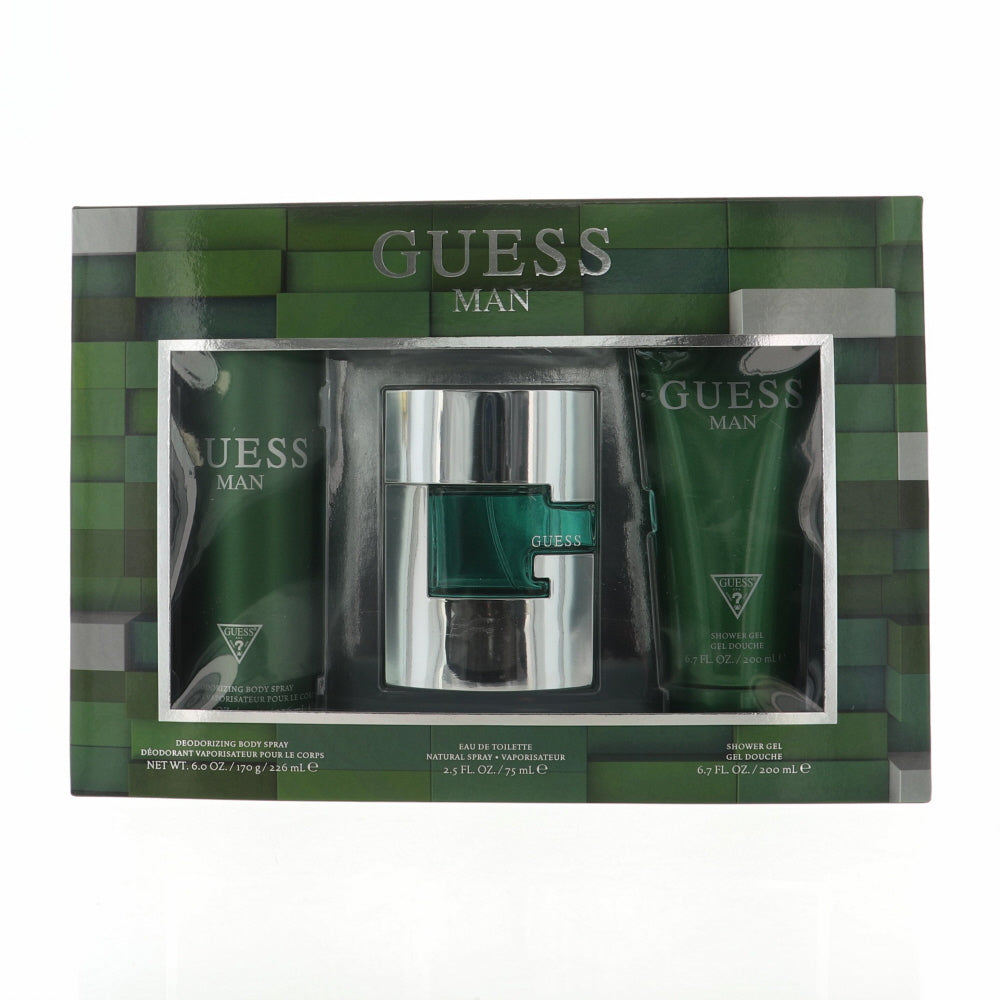 Guess By Guess Cologne 3 Piece Gift Set - 2.5 Oz Eau De Toilette Spray, 6.7 Oz Shower Gel, 6.0 Oz Deodorizing Body Spray For Men - Gift Set