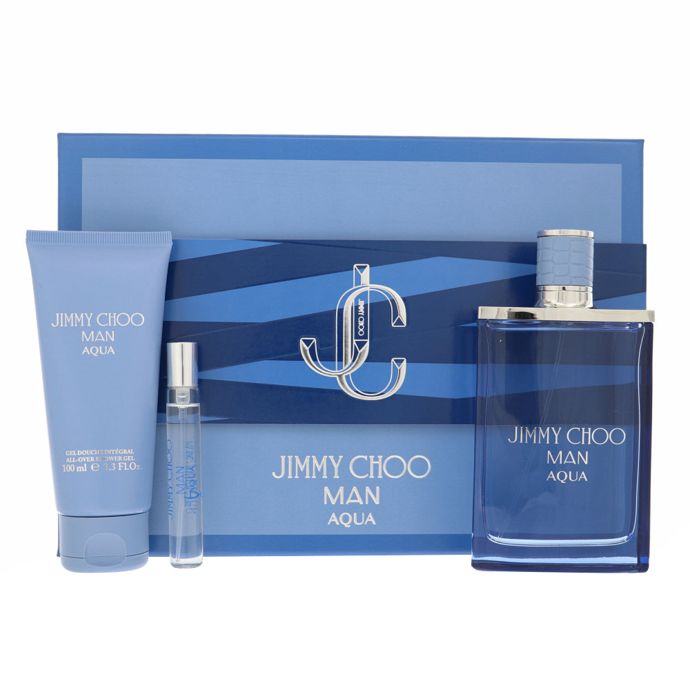 Jimmy Choo Man Aqua By Jimmy Choo 3 Piece Gift Set - 3.3 Oz Eau De Toilette Spray, 0.25 Oz Eau De Toilette Spray, 3.3 Oz All - Over Shower Gel For Men In Gift Set