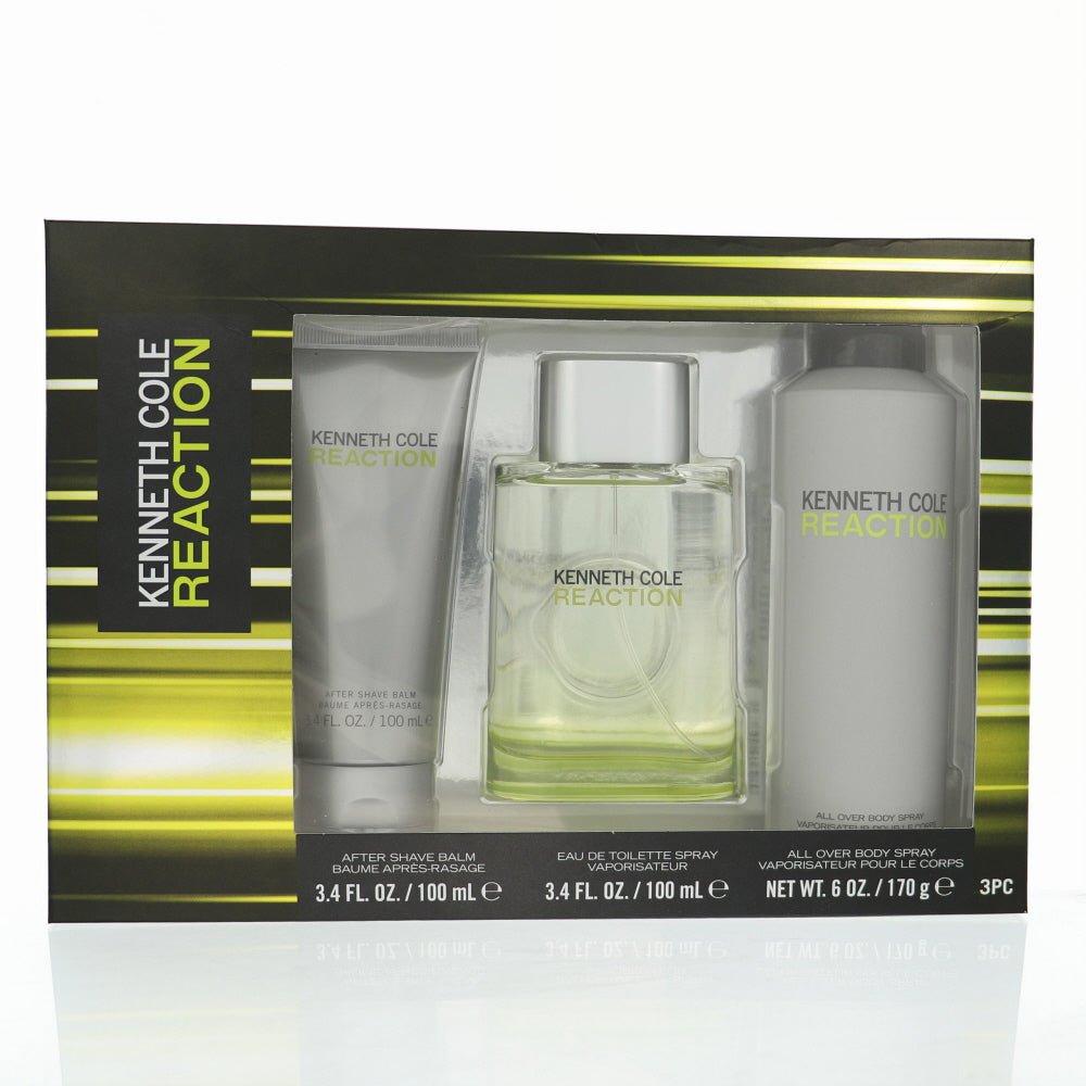 Kenneth Cole Reaction 3.4, Asb 3.4, Body Spry by Kenneth Cole 6.0 Oz Eau De Toilette Spray for Men 3 Pc Set