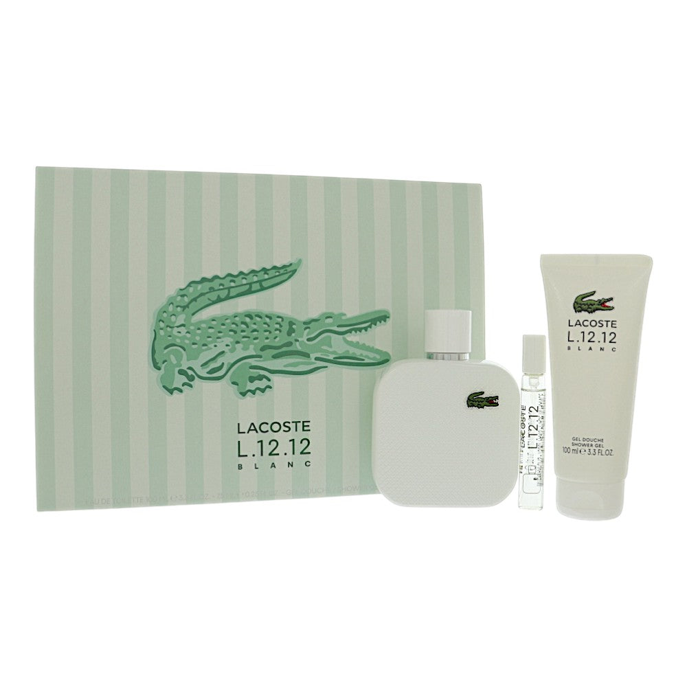 L.12.12 Blanc by Lacoste 3.3 Oz Eau De Toilette Gift Set for Men
