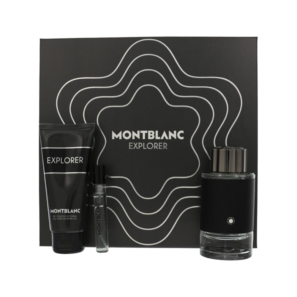 Mont Blanc Explorer By Mont Blanc Cologne 3 Piece Gift Set - 3.3 Oz Eau De Parfum Spray, 0.25 Oz Eau De Parfum Spray, 3.3 Oz All - Over Shower Gel For Men - Gift Set