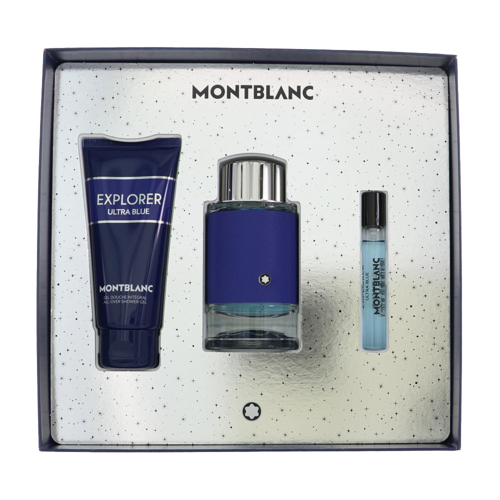 Mont Blanc Explorer Ultra Blue By Mont Blanc Cologne 3 Piece Gift Set - 3.3 Oz Eau De Parfum Spray For Men - Gift Set