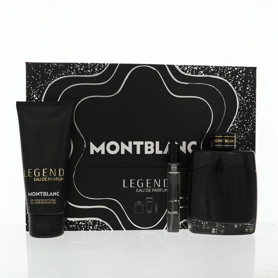 Mont Blanc Legend By Mont Blanc Cologne 3 Piece Gift Set - 3.3 Oz Eau De Parfum Spray, 0.33 Oz Eau De Parfum Spray, 3.3 Oz All - Over Shower Gel For Men - Gift Set