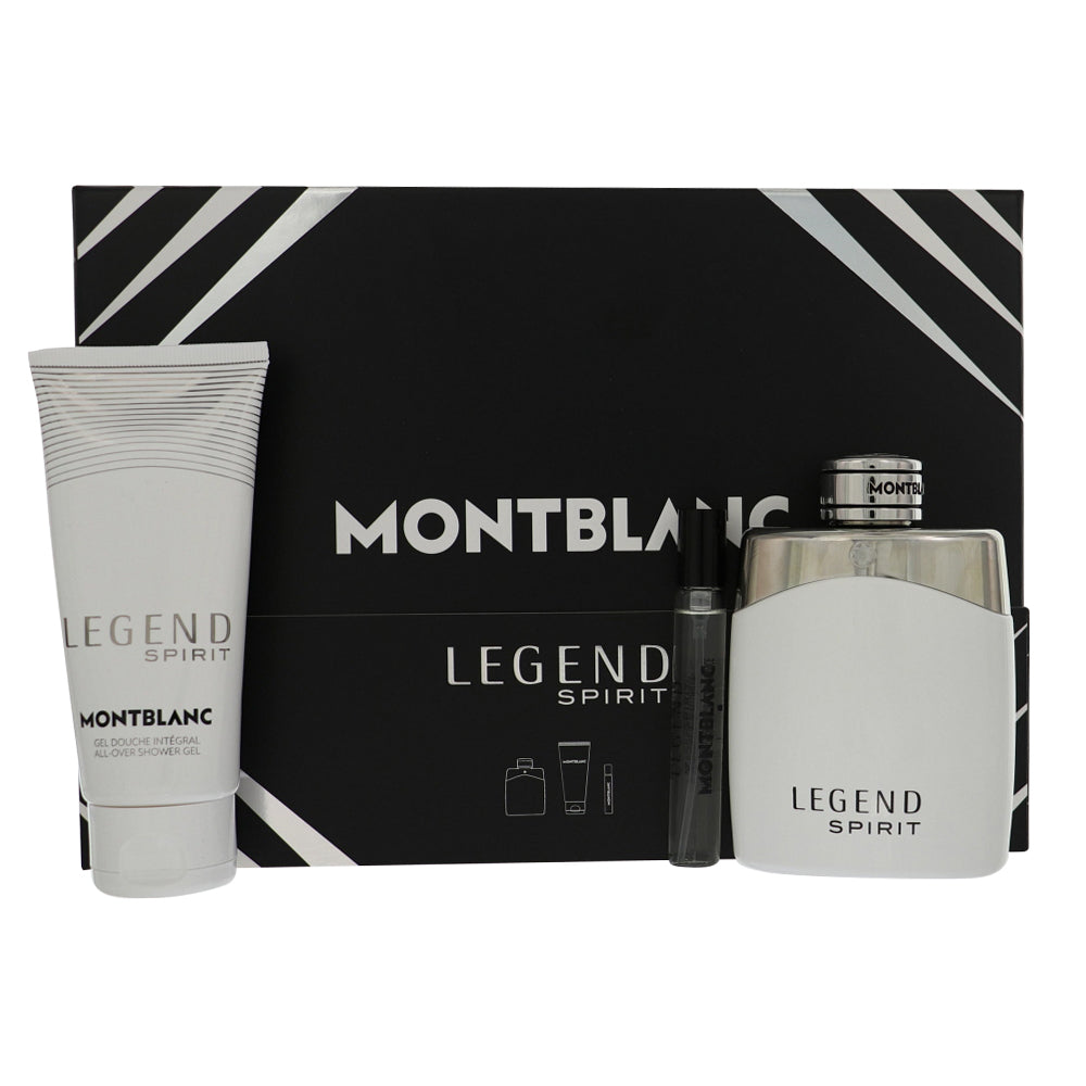 Mont Blanc Legend Spirit By Mont Blanc Cologne 3 Piece Gift Set - 3.3 Oz Eau De Toilette Spray, 0.25 Oz Eau De Toilette Spray, 3.3 Oz All - Over Shower Gel For Men - Gift Set