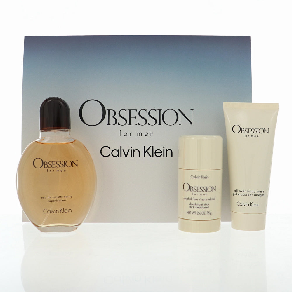 Calvin Klein Obsession 4.0, Deo 2.6, A/sb by Calvin Klein 3.4 Oz Eau De Toilette Spray for Men 3 Pc Set