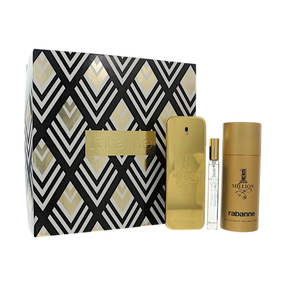 Paco Rabanne 1 Million 3.4, Deo 5.1, By Paco Rabanne 0.34 Oz Eau De Toilette Spray for Men 3 Pc Set