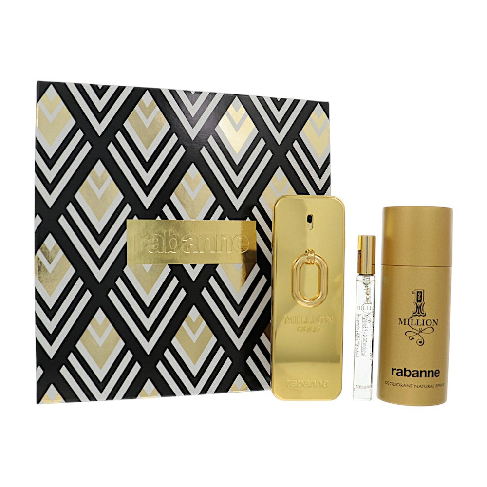 One Million Gold Intense by Paco Rabanne 3.4 Oz Eau De Parfum Deodorant Gift Set for Men