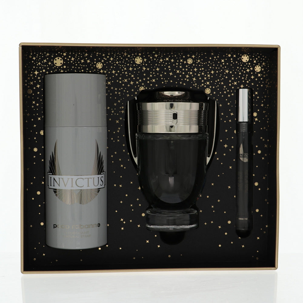 Paco Rabanne Invictus By Paco Rabanne Cologne 3 Piece Gift Set - 3.4 Oz Eau De Toilette Spray, 0.34 Oz Eau De Toilette Spray, 5.1 Oz Deodorant Spray For Men - Gift Set