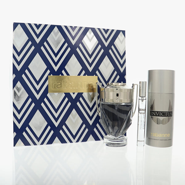 Invictus 3.4 Deodorant / Metal Display Box by Paco Rabanne 10 Ml Eau De Toilette Spray for Men 3 Pc Set
