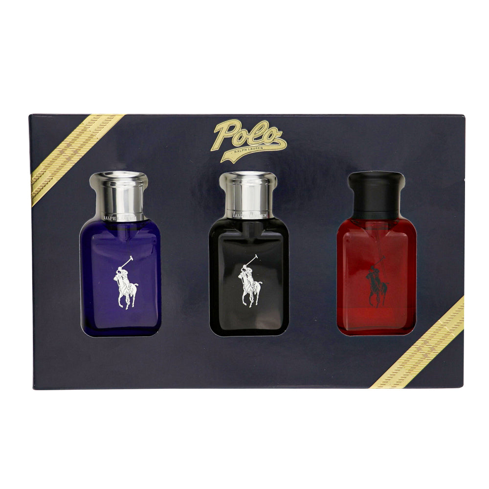 Polo Red By Ralph Lauren 3 Piece Gift Set - 1.36 Oz Polo Blue Eau De Toilette Spray, 1.36 Oz Polo Black Eau De Toilette Spray, 1.36 Oz Polo Red Eau De Toilette Spray For Men In Gift Set
